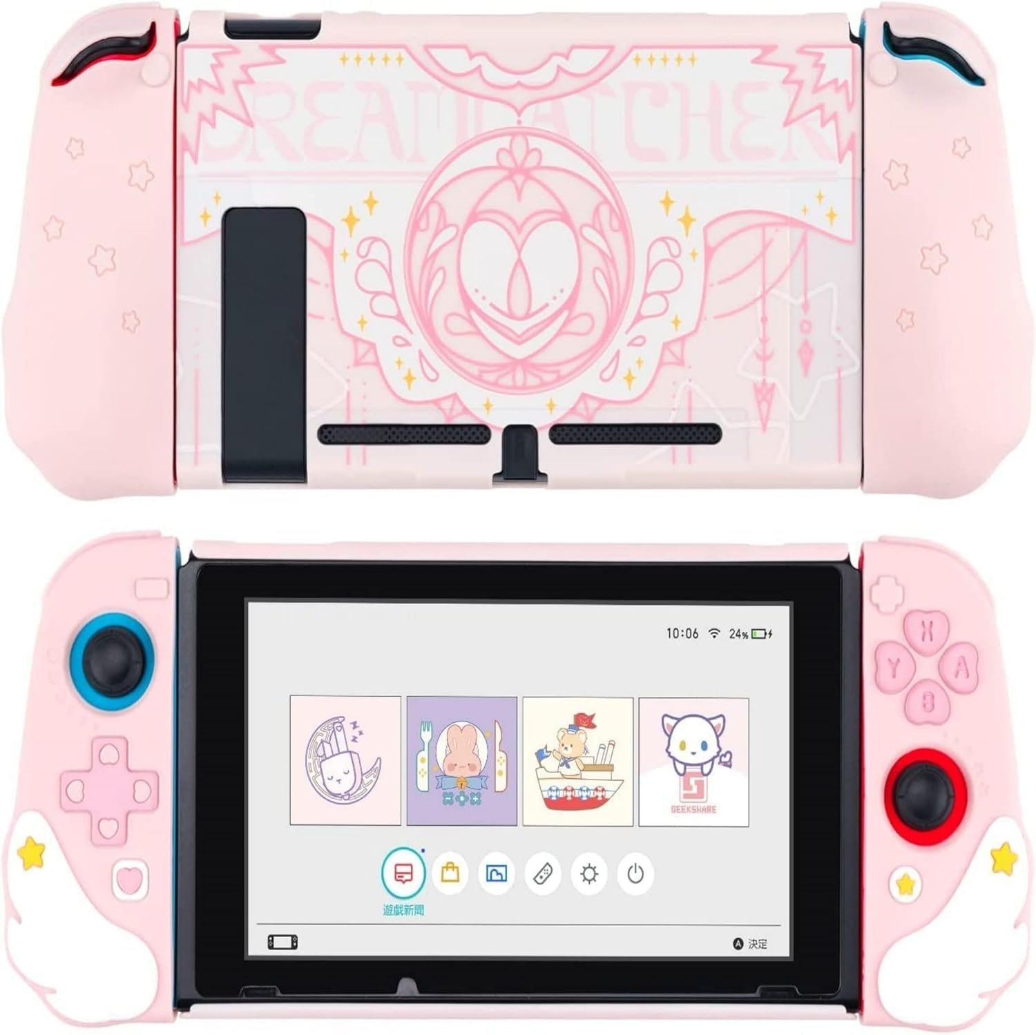 Geekshare Cute Soft Silicone Protective Case Compatible with Nintendo Switch Console and Joy Con- Shock-Absorption and Anti-Scratch Slim Cover Case with Ergonomic Design for Switch (Pink) image number 5