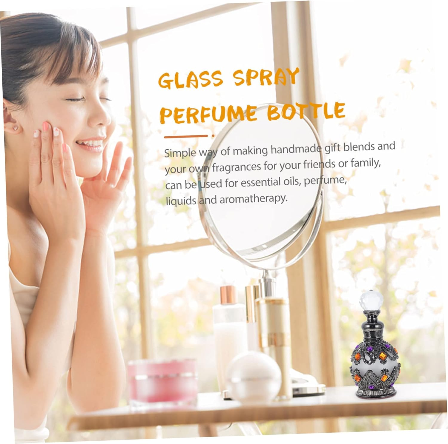 15Ml Vintage Black Sphere Essential Oil Bottle Perfume Storage Bottle Portable Glass for Travel and Decoration image number 2