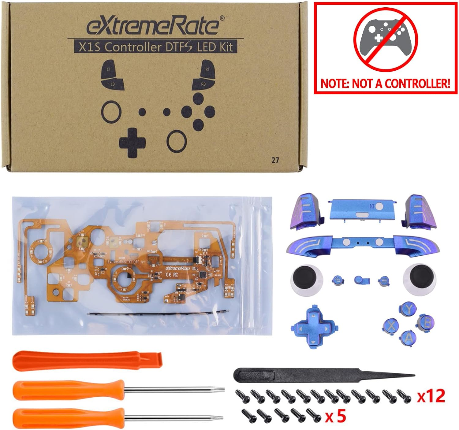 Extremerate Multi-Colors Luminated Bumpers Triggers Dpad Thumbsticks Start Back ABXY Action Buttons, Chameleon Purple Blue Classical Symbols Buttons DTFS (DTF 2.0) LED Kit for Xbox One S/X Controller - Chrome Gold image number 2