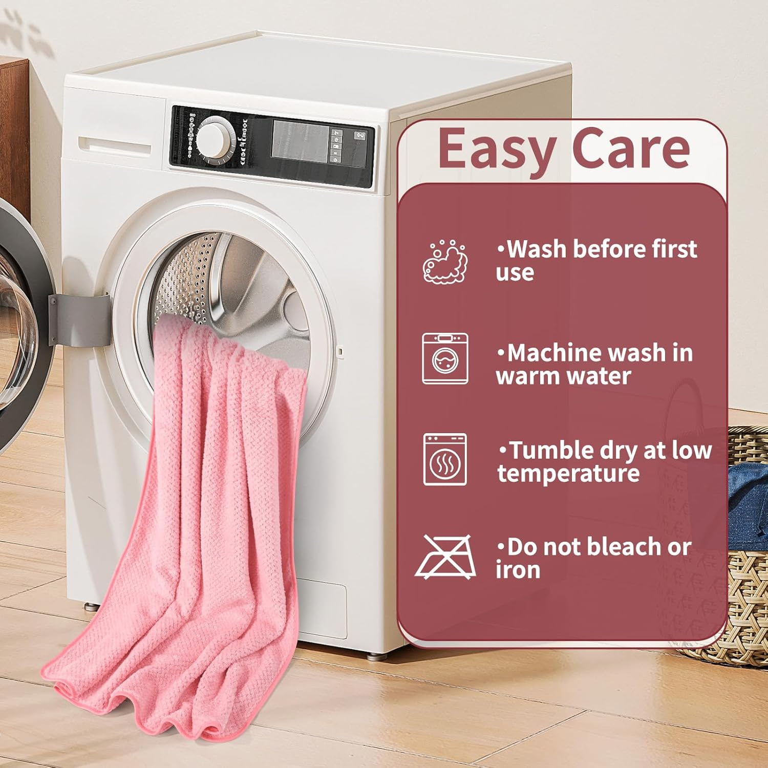 Bath Towels 2 Pack High Water Absorbent Bathroom Towel Set Soft Towels for Bathrooms, Beach, Swimming Pool, Gym, and Spa (Pink+Dark Grey) image number 3