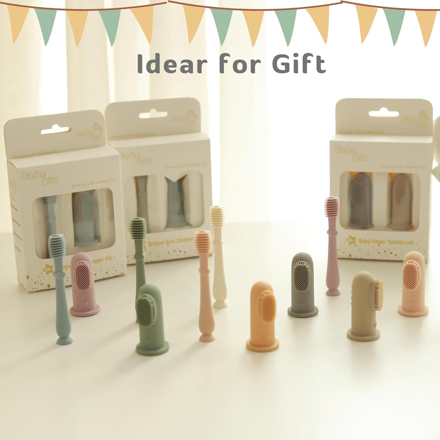 Baby Toothbrush Finger Kit, Two Finger Brushes Oral Cleaner Kit for 3 Months +, 2 Piece (Cloud/Mint) - Cloud/Mint image number 3