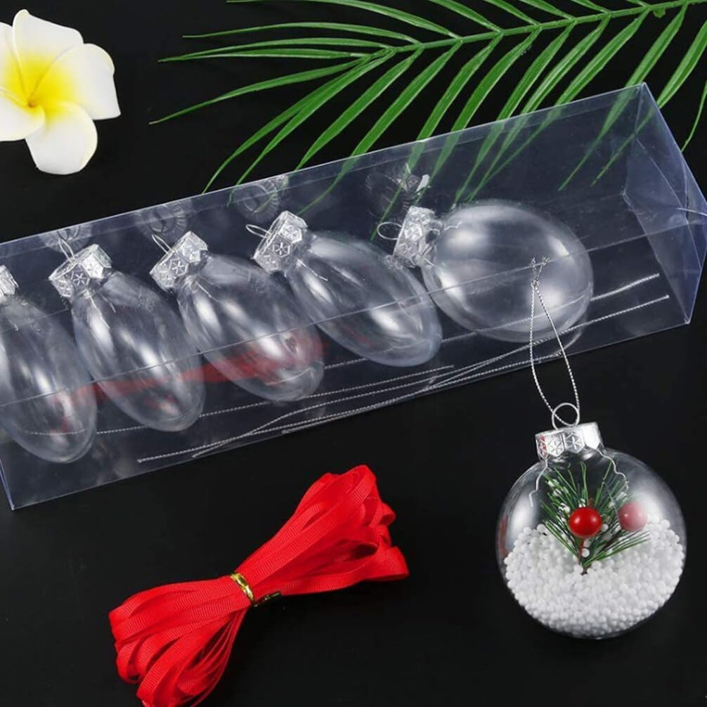 Ciieeo Clear Fillable Baubles 8Cm Flat Transparent Christmas Tree Hanging Ornaments DIY Xmas Party Decorations for Home and Wedding