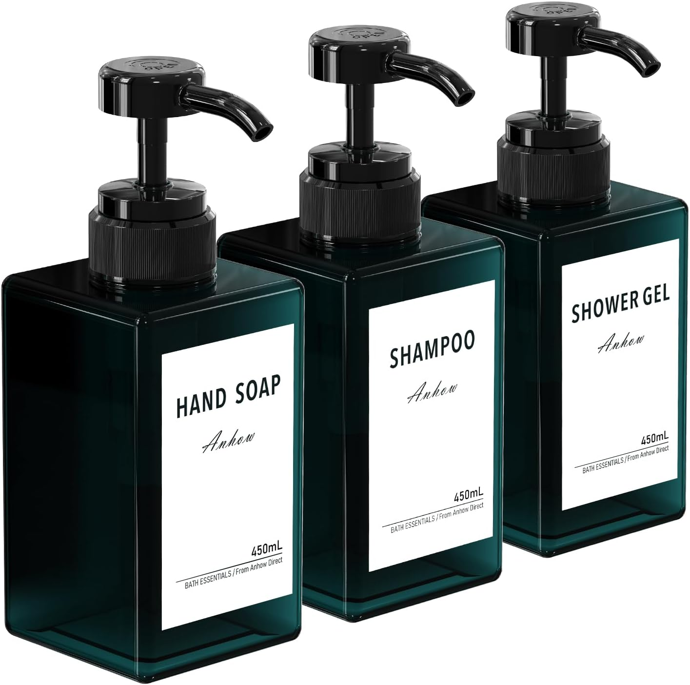 3 Soap Dispensers, Shampoo and Conditioner Dispenser Hand Soap Body Wash Refillable Bottles with Waterproof Category Labels for Shower/Kitchen/Bathroom Lotion Dispensing- Black / 500 Ml