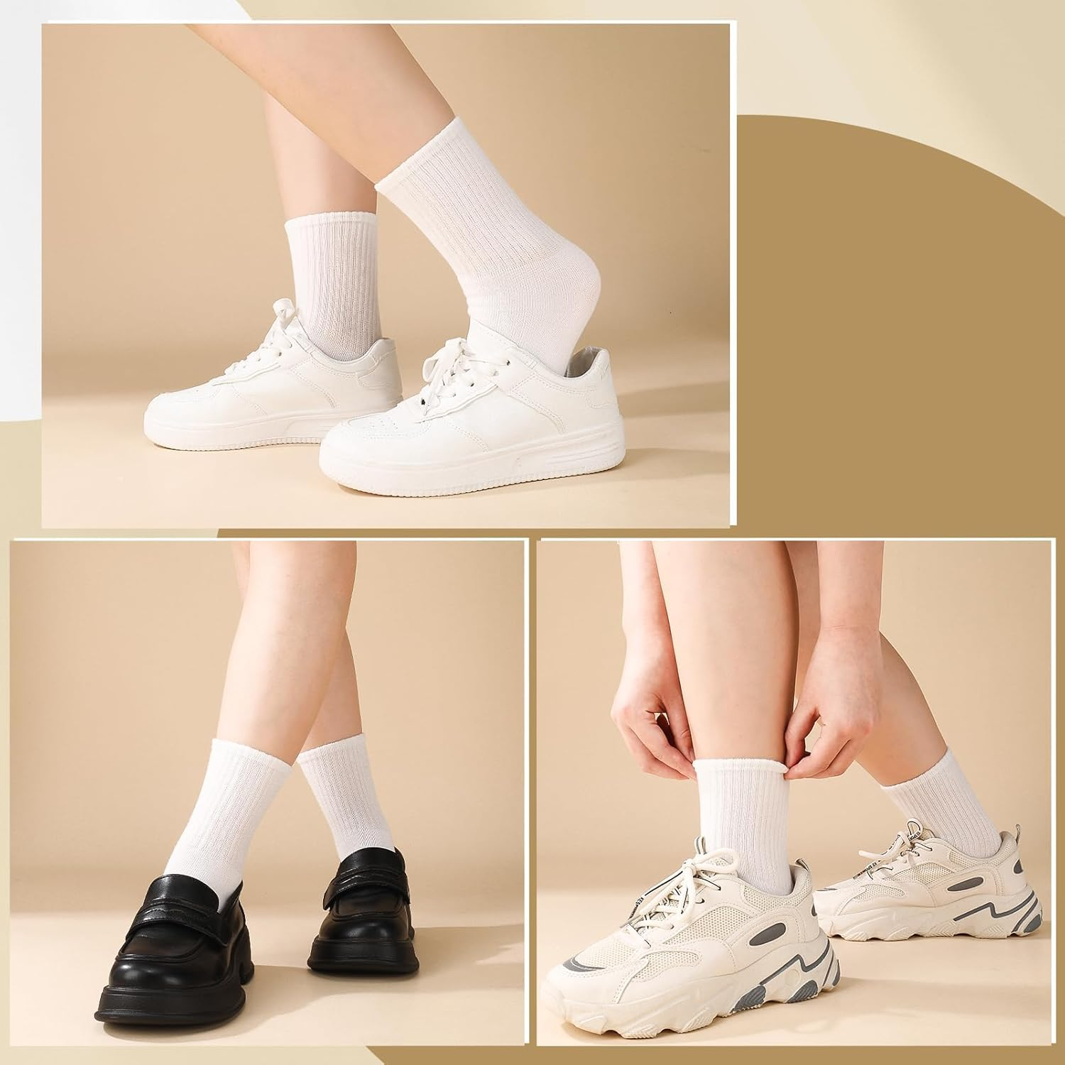 3-6 Pairs Crew Socks Women,Casual Athletic Aesthetic Socks Combed Cotton Socks for Women Granola Girls Clothes image number 4