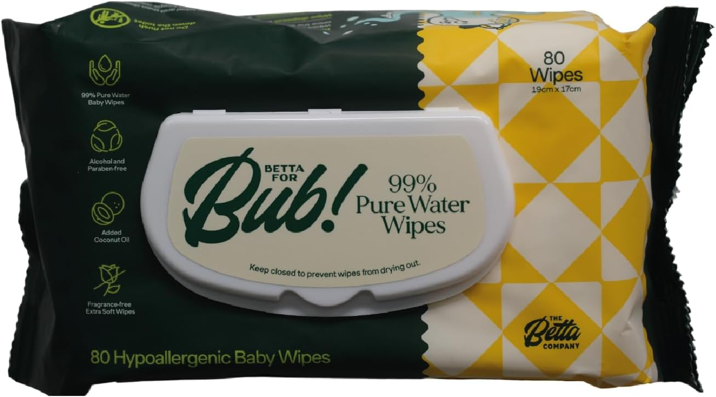 99% Pure Water Wipes | Added Coconut Oil | Alcohol & Paraben-Free | Fragrance Free | Extra Soft Wipes | 80 Hypoallergenic Baby Wipes (1)