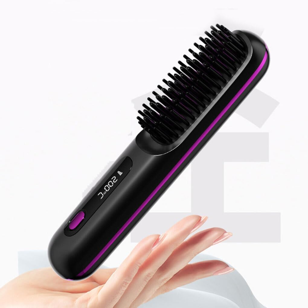 Cordless Hair Straightener Wireless Restraint Portable Straightening Brush Hot Comb for Easy Brush for Anywhere, Black image number 5