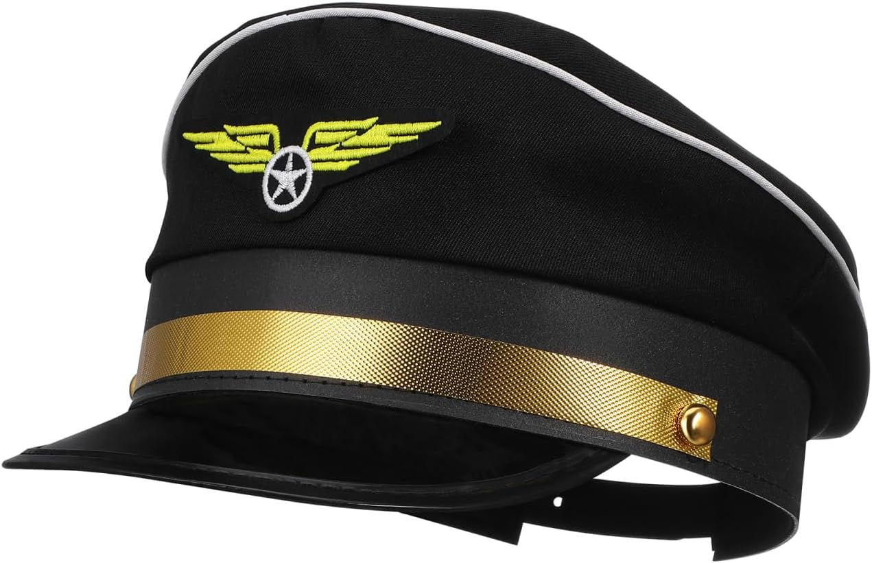 Pilot Hat for Adults Decorative Cosplay Accessory Adjustable Party Hat for Halloween Costume Comfortable Fit for Men for Stage Performance and Costume Parties image number 1