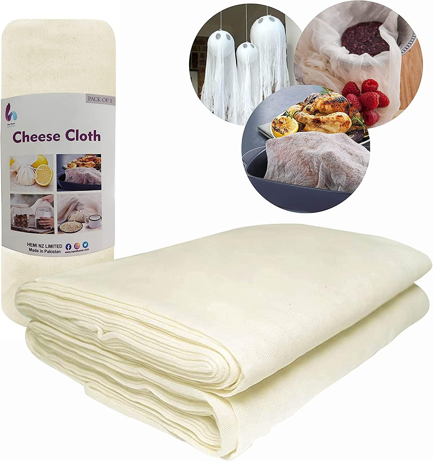 Cheesecloth, Muslin Cloth, Grade 90, Ultra Fine, Reusable,100% Cotton, Unbleached | Best for Cooking, Baking, Nut Milk Bag, Strainer, Filter (18 Sq Feet / 2 Yards) image number 3