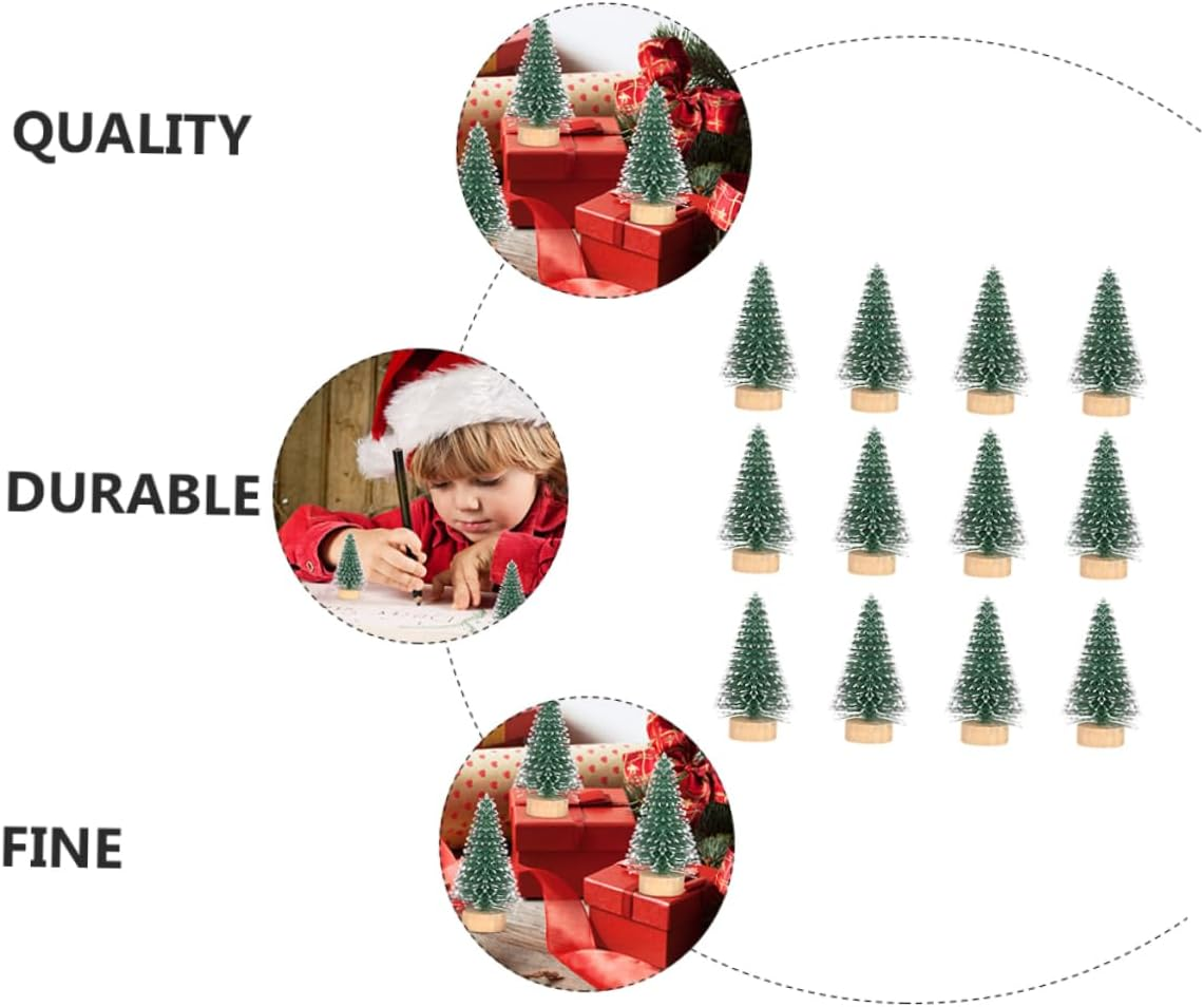 12Pcs Mini Christmas Tree Ornaments Cedar Tree Decor Wooden Base Desktop Display Adorn for Christmas Decorations Table image number 6