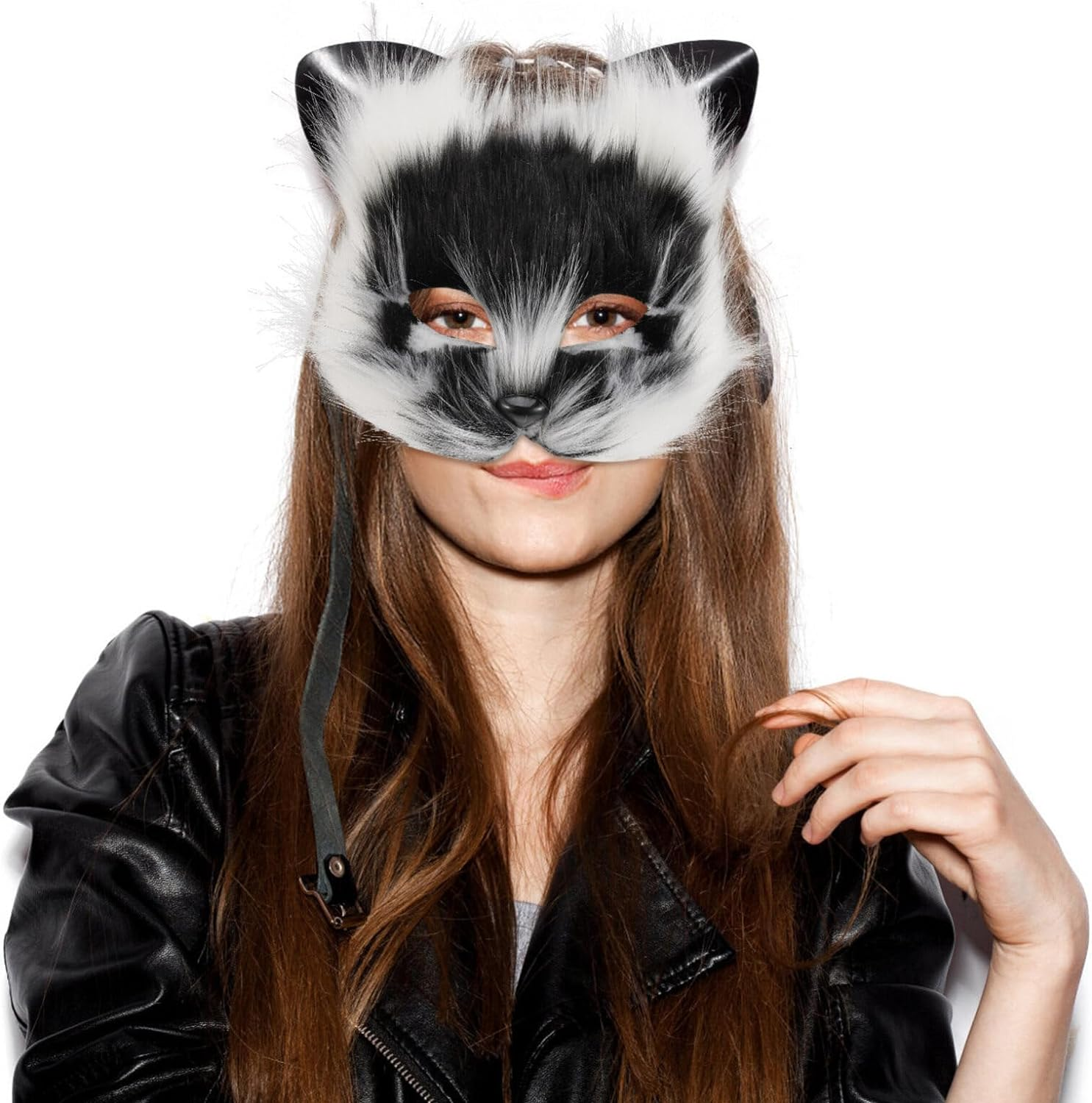 SAFIGLE 2025 Furry Fox Cat Mask Cat Mask Fox Mask Half Face Mask with Strap Realistic Stuff Animal Mask for Halloween Parties Festival Christmas image number 1