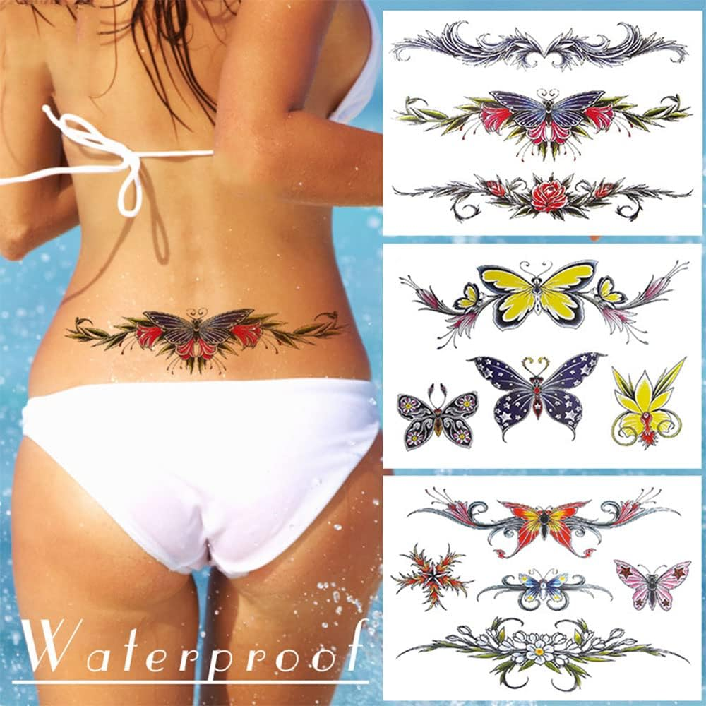 8 Sheets Belly Tattoos Stickers Temporary Fun Waist Cover Scar Female Tattoo Waterproof for Female Women and Girls image number 1