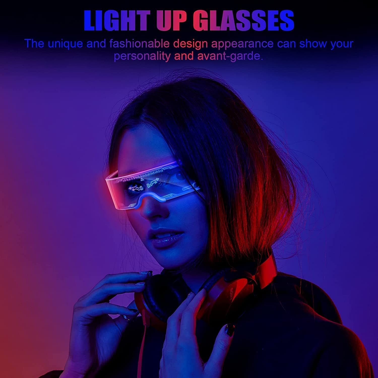 GIOD LED Glasses Party Glasses Cyberpunk LED Colorful Color Changing Lights Rechargeable Futuristic Glasses Halloween Christmas Decoration - 2050 image number 3