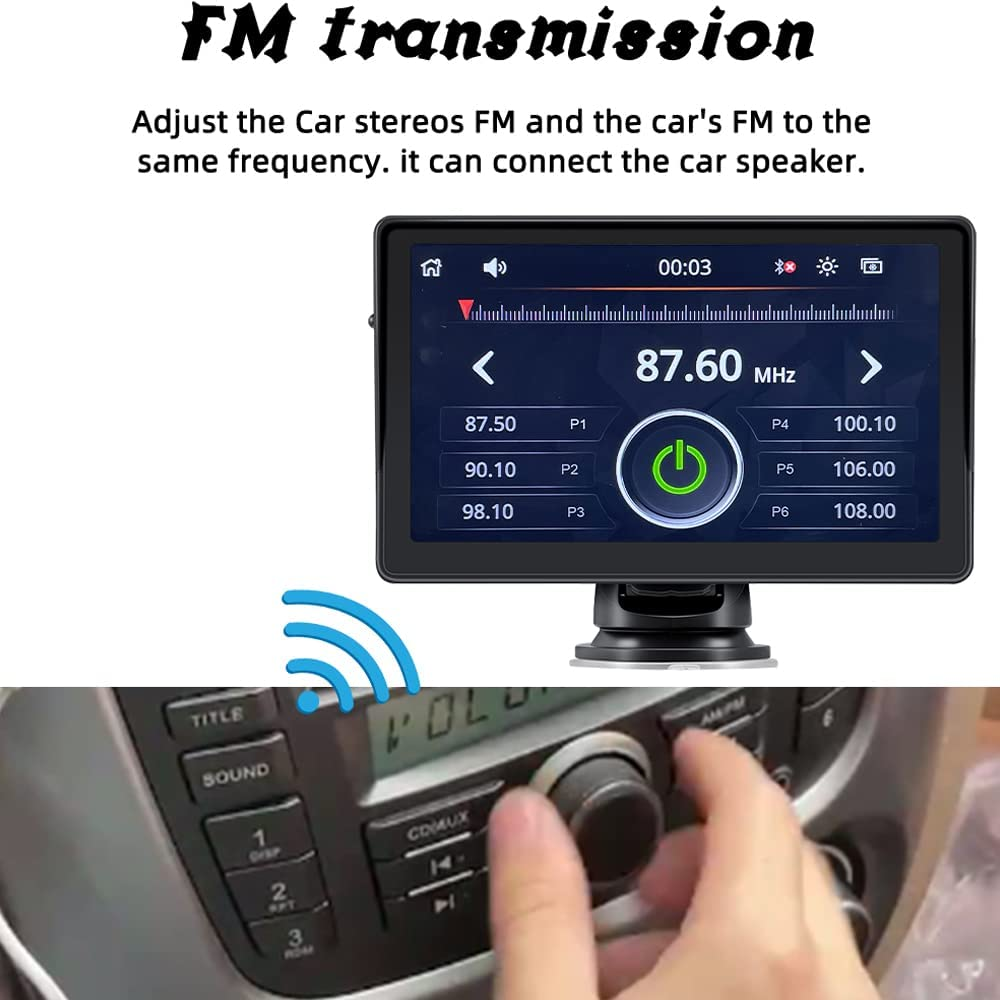 Portable Wireless Apple Carplayer & Android Auto 7 Inch Car Monitor Radio for All Cars Dashboard Mounted Car Stereo Support Bluetooth 5.0 Mirror Link FM Transmitter USB TF image number 3