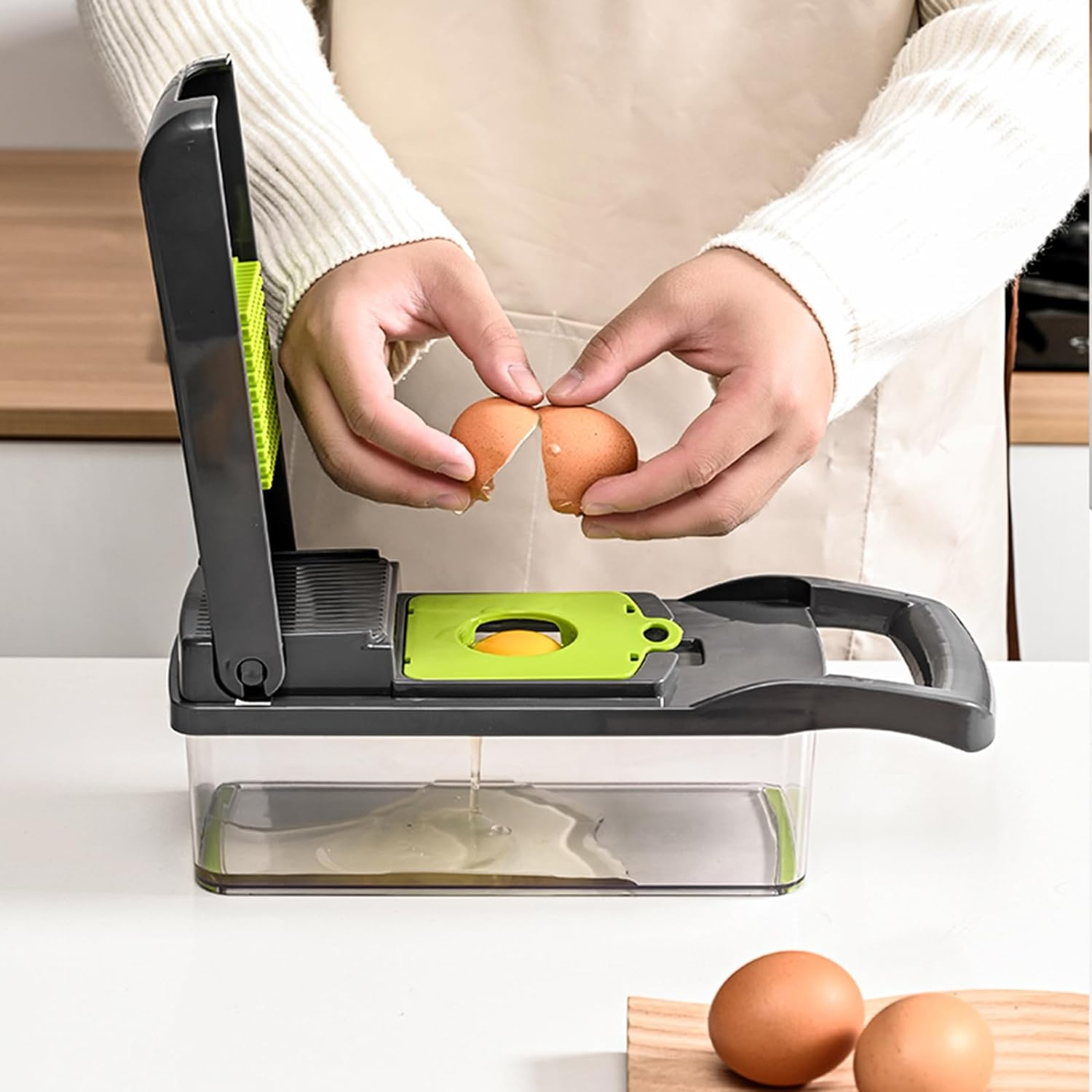 Vegetable Chopper Multifunctional Onion&Carrot Dicer，Potato Slicer Cutter，Pumpkin&Carrot Shreds with Sharp Blades，Egg White Separator and Drainage Basket (Grey Anti-Slip) image number 5