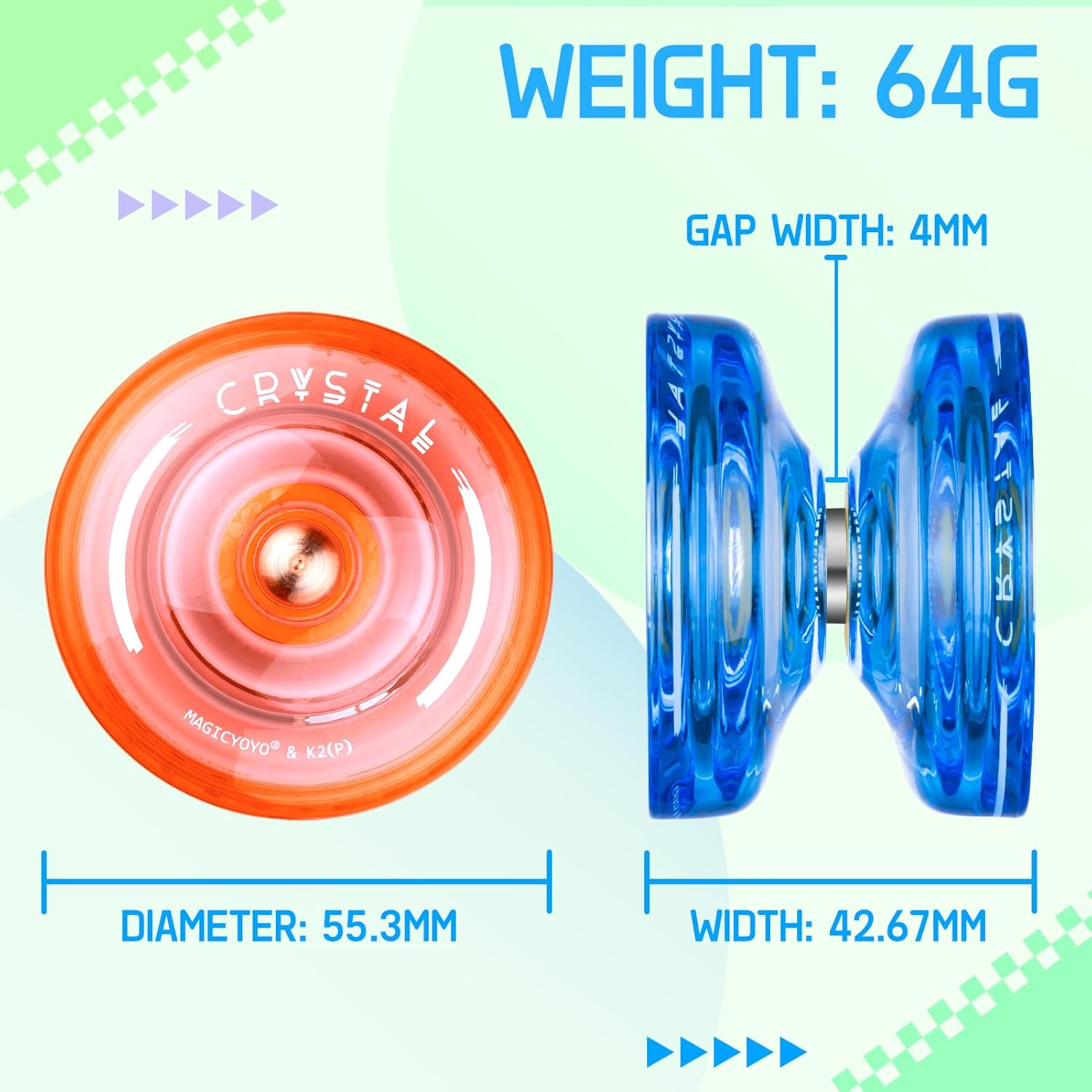 MAGICYOYO K2 plus Crystal Yoyos for Kids, Dual Purpose Responsive Yo-Yo for Beginner, Replacement Unresponsive Bearing for Intermediate, + 15 Strings, 3 Bags,3 Bearing Removers(Green + Blue + Orange) - Green + Blue + Orange image number 3