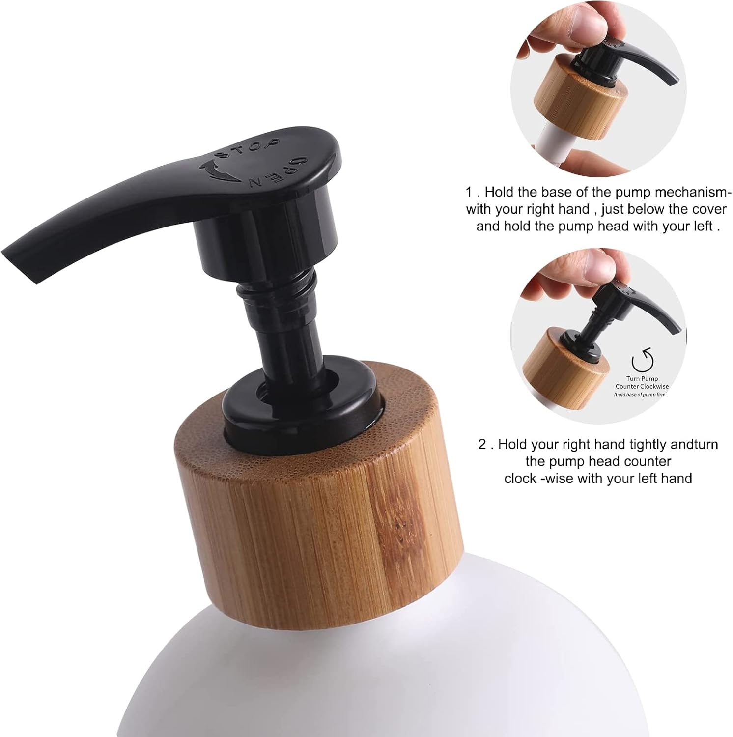 Soap Dispenser Glass 2-Set, 500Ml Shampoo Lotion Hand Soap Dispenser for Kitchen Worktop, Contains Wooden Tray and Pump Conditioner Dispenser- White+Black image number 1