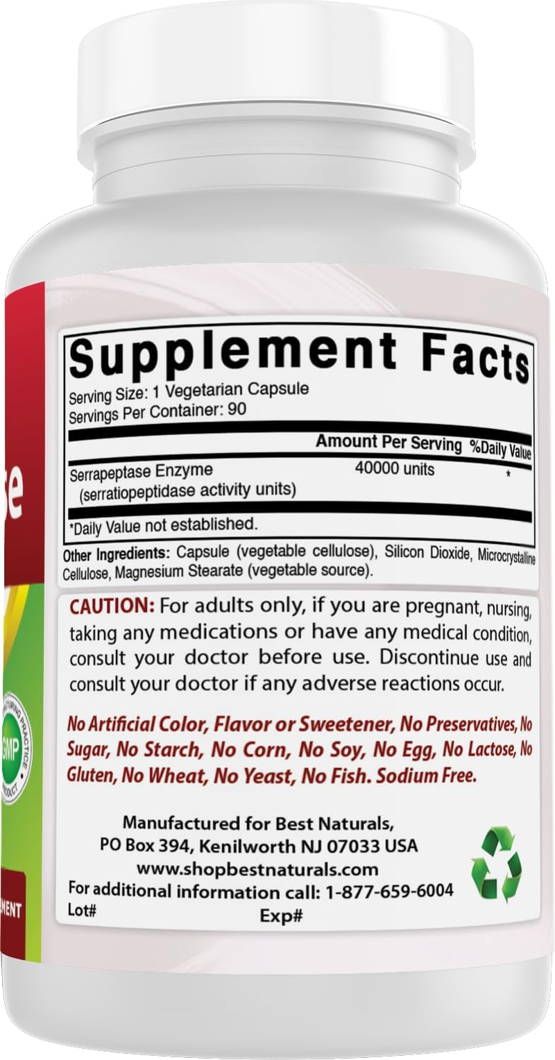 Best Naturals Serrapeptase 40000 Spus 90 Vcaps image number 1