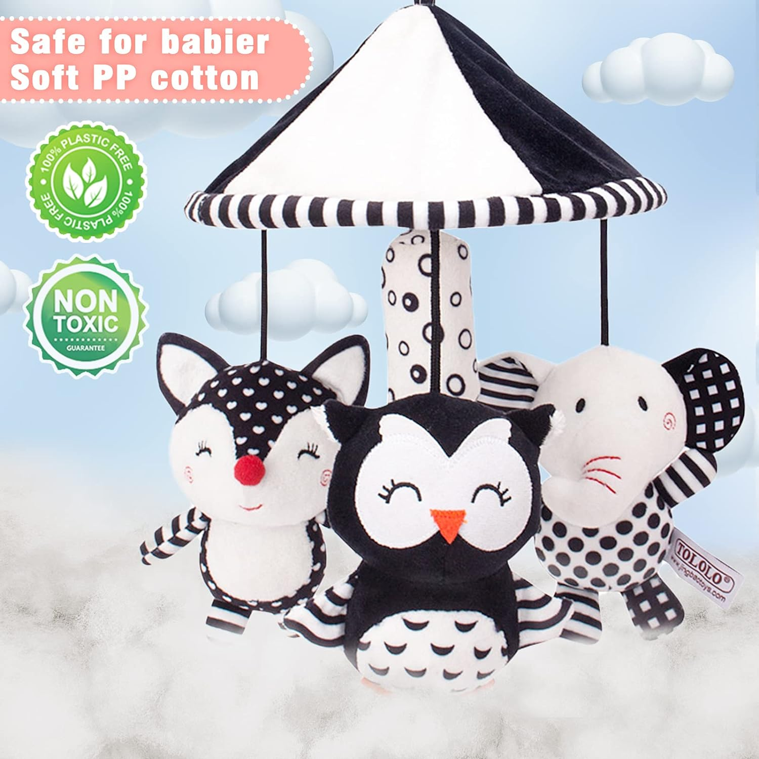 AUYYOSK Baby Cartoon Animal Stuffed Hanging Rattle Toys, Clip-On Car Stroller Toy for 3-6 to 18 Months, Soft Plush Cotton, White