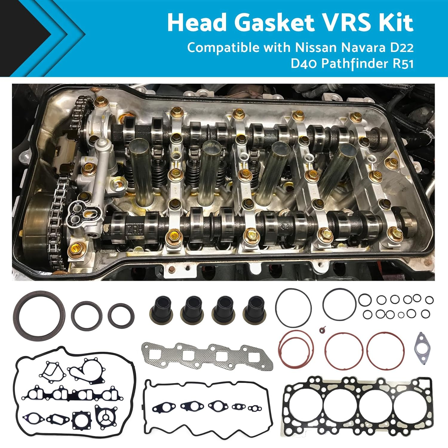 MAX COOL VRS Valve Cylinder Head Gasket Kit Set Suitable for Nissan Navara D22 D40 Pathfinder R51 2.5L 2008-2015 image number 2