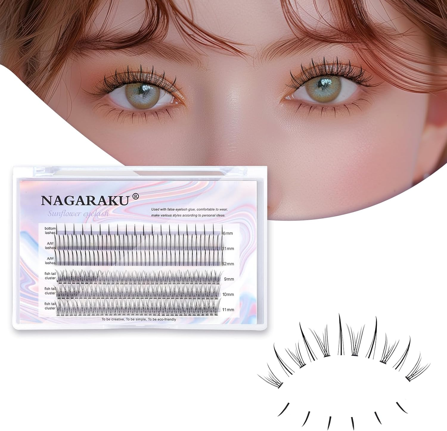 NAGARAKU 211 Pcs 3 in 1 DIY Lashes Individual Eyelash Extensions Cluster Mixed 3 Type Eyelashes - Spikes a Shape/Fishtail Fairy Extension Premade Fans/Bottom Lashes Volume at Home - 0.07 C Curl 12Mm