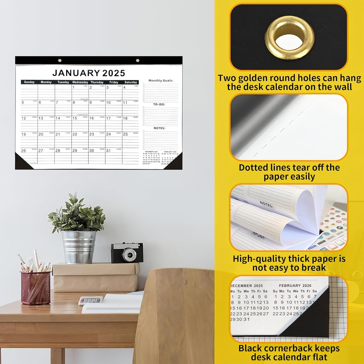 2025-2026 Large Wall Calendar, Wall Calendar 18 Months -January 2025-June 2026, Desk Calendars Planner 2026 with To-Do List,Thick Paper,Colored Stickers,2025 Desk Calendar 43 X 30 Cm Daily Plan Planning Use Home/Office image number 4