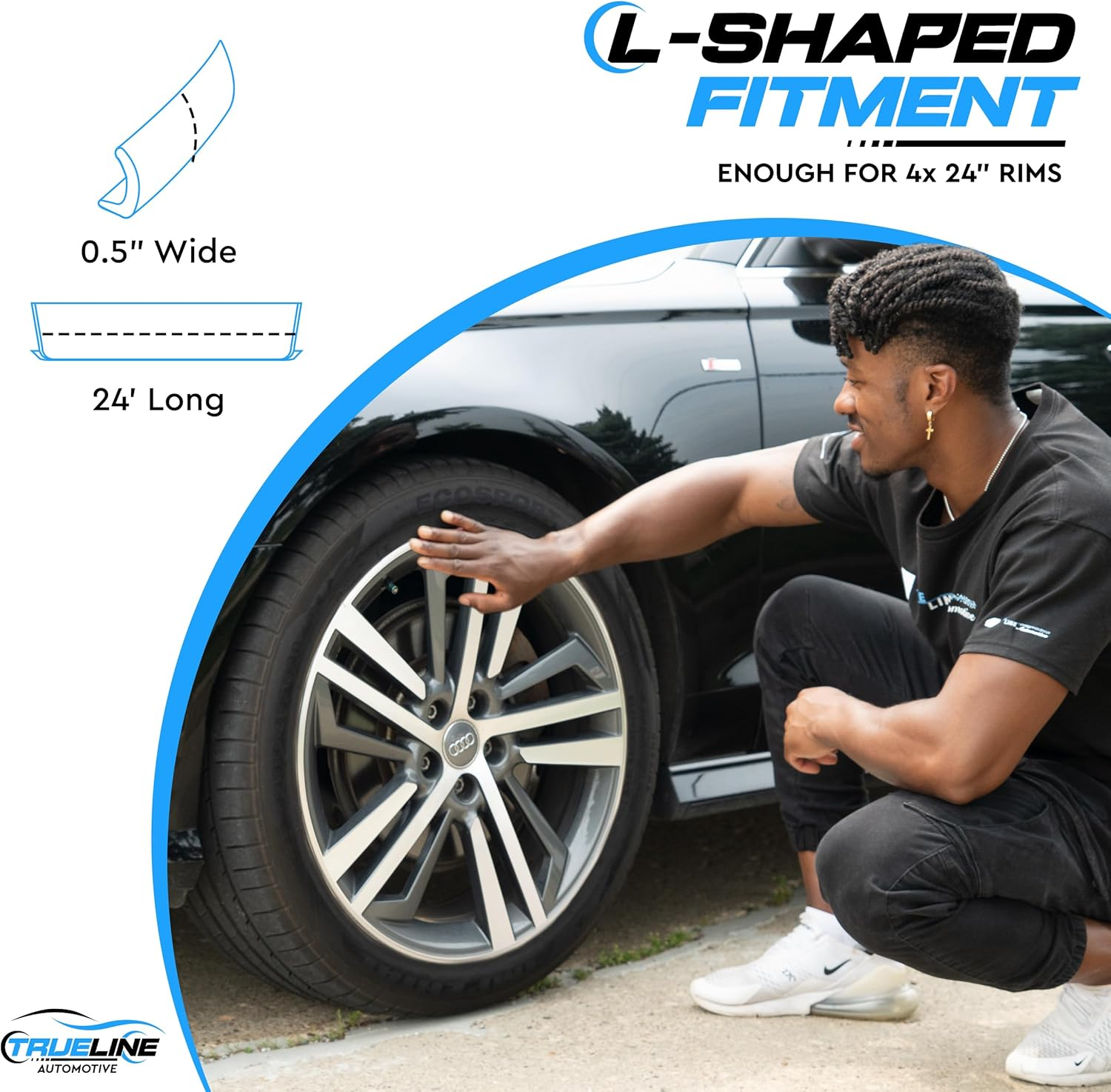 True Line Automotive Rim Protector (Clear) - L Shape Wheel Guard with 3M Adhesive Tape - Ultra-Durable, Easy to Install, Universal Fitting for Car Wheels image number 4