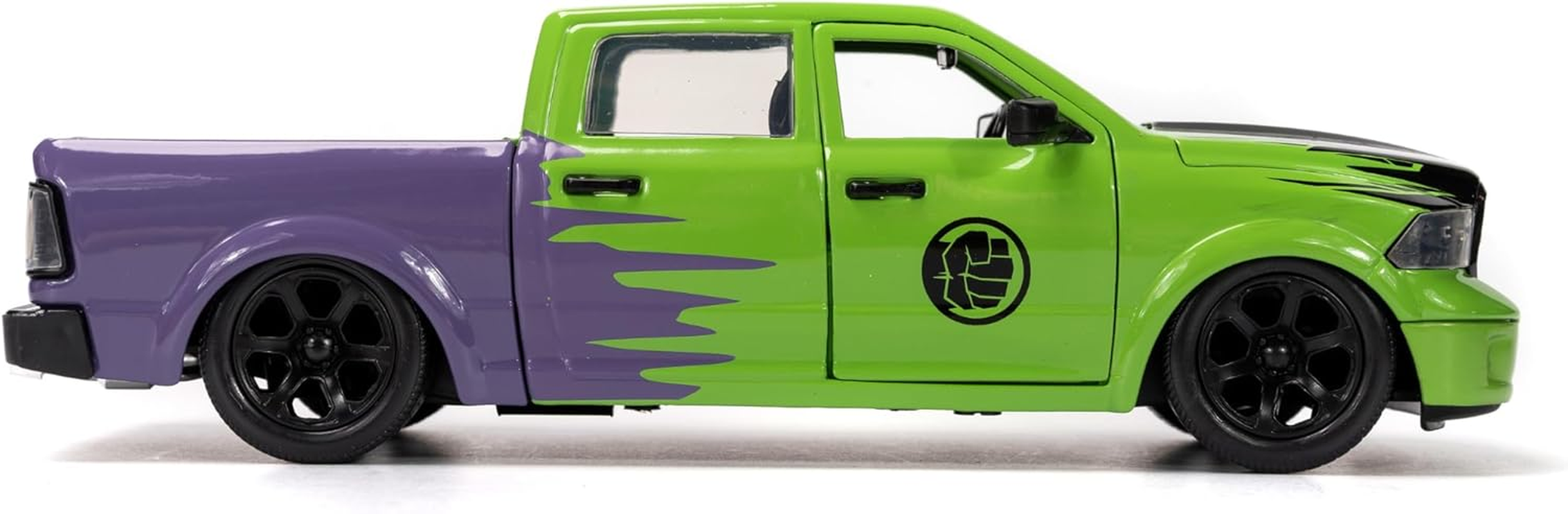 Jada Toys Marvel Avengers - 2014 Dodge Ram 1500 Pickup 1:32 Scale Diecast Model Cars with Hulk Set, Green/Purple image number 1