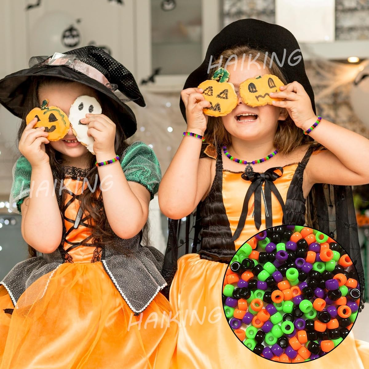 Halloween Pony Beads, 500 Pcs Mini Orange Green Purple and Black round Plastic Beads for DIY Bracelets, Necklace, Hair Braids, Making Crafts (5 X 7Mm) image number 2