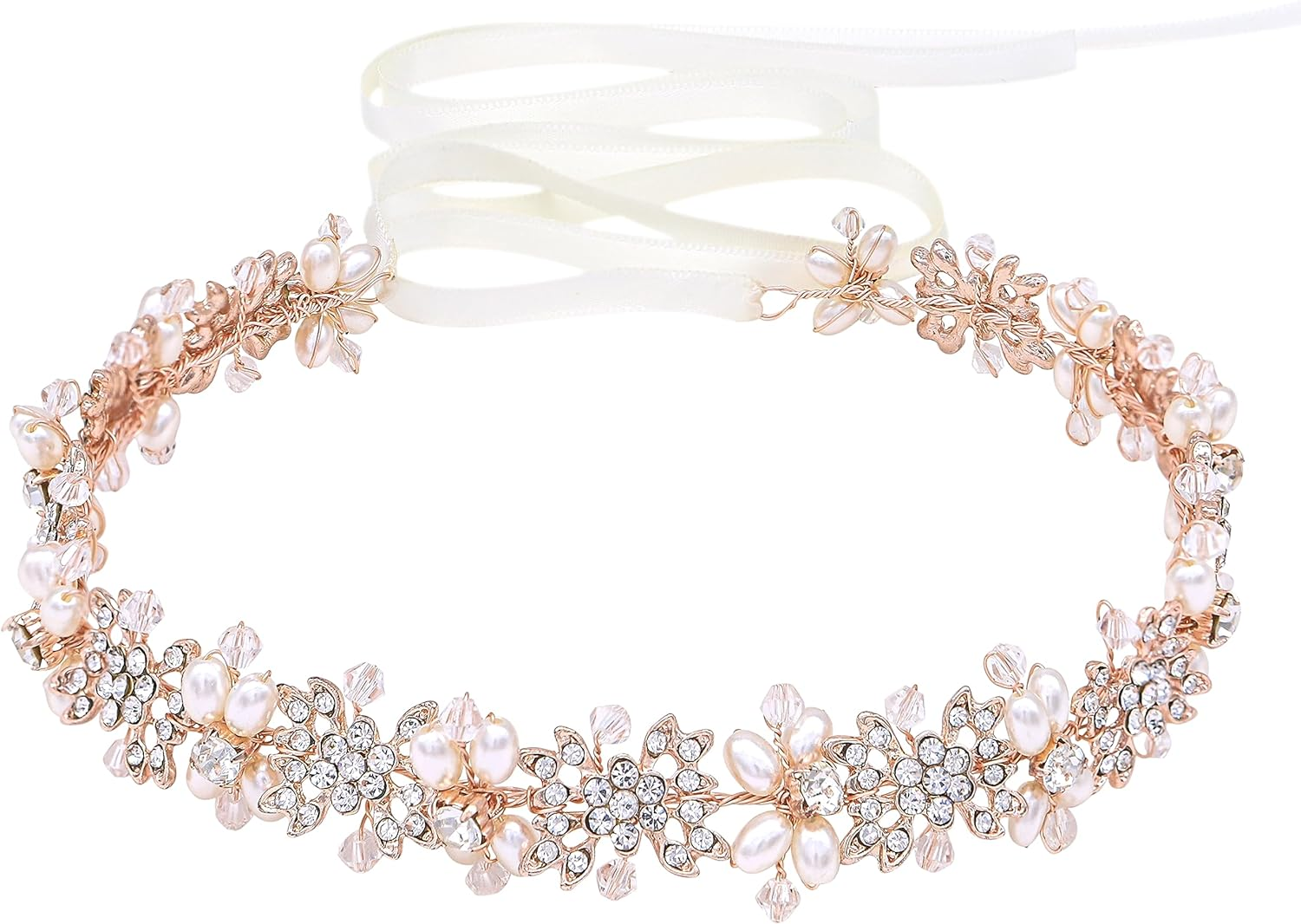 Ammei Silver Bridal Headpiece Flower Design Wedding Headband Bridal Hair Accessories (Silver)