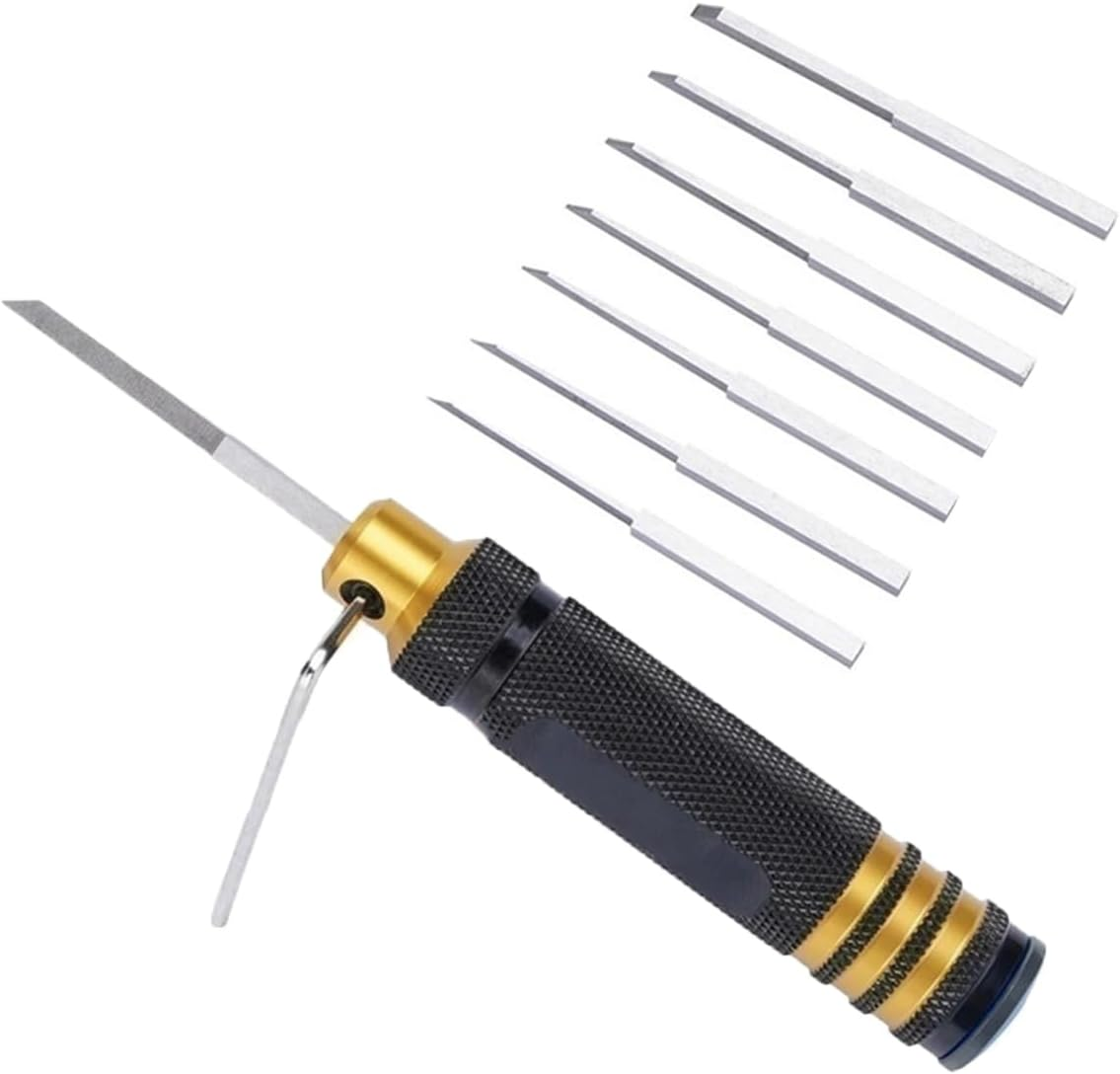7-In-1 Model Engraving Tools, Resin Scribe Tool, Metal Hand Engraver Pen, Panel Line Scriber Scribing Tools Resin Carved Chisel for Gundam Gunpla with 0.1/0.2/0.4/0.6/0.8/1.0/2.0Mm Blades image number 3