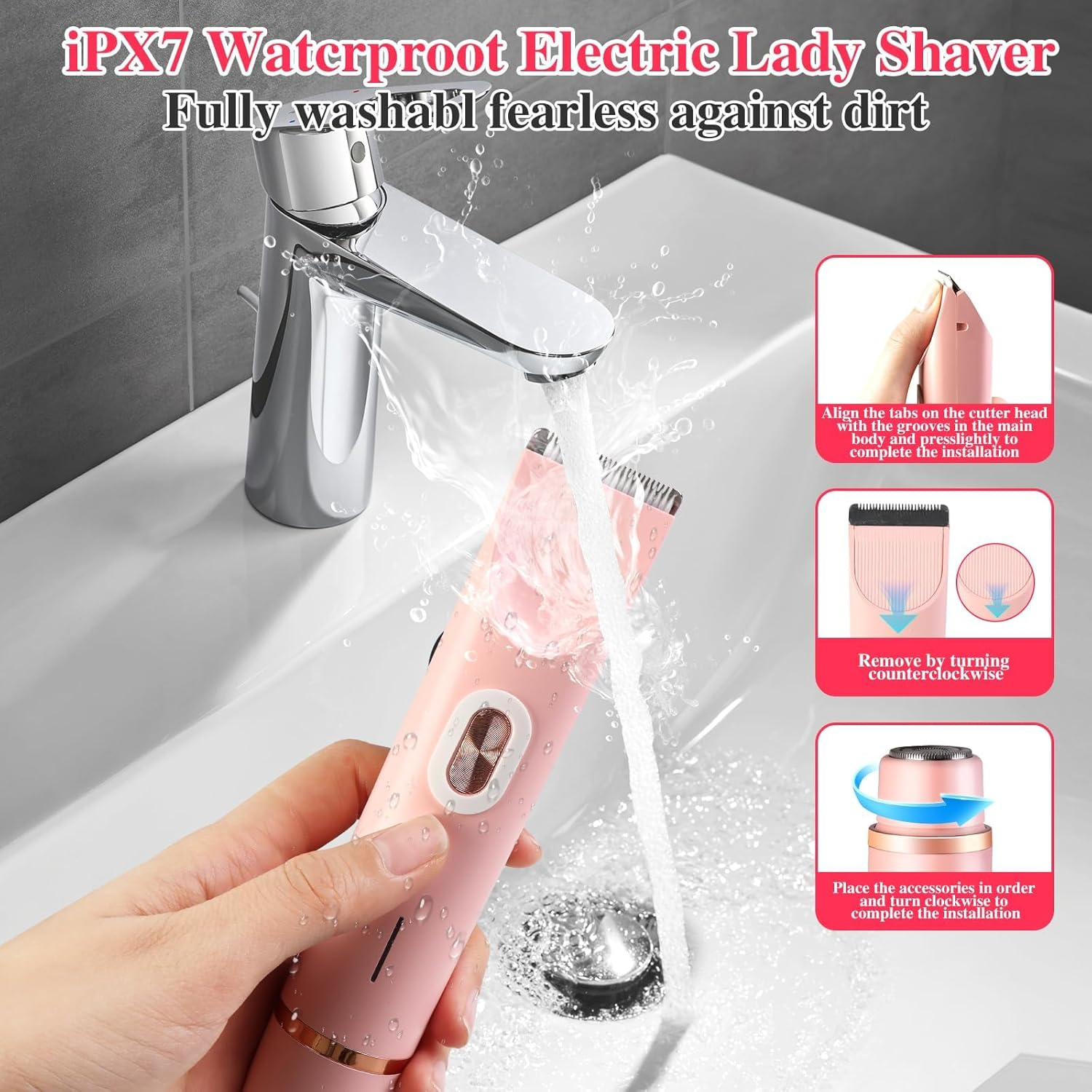 Comfort 2 in 1 Electric Lady Shaver, Waterproof Wet & Dry Use Body Hair Trimmer, Dual Head Shaver Women, Bikini & Body Shaving, Ladies Underarm Face Lip Legs Hands Hair Trimmer Afeamo（Blue) image number 3