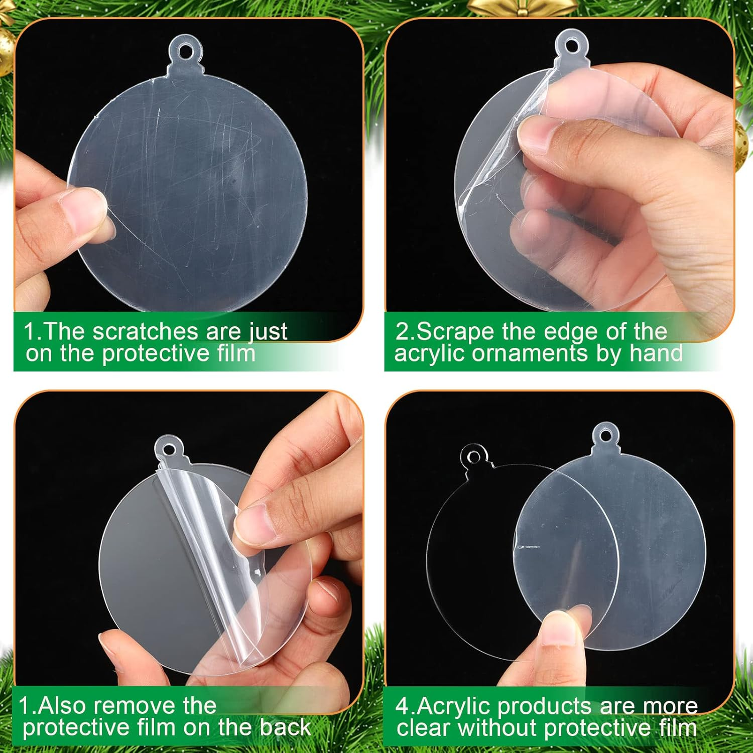 48 Pieces Clear round Acrylic Blanks Bulk Christmas Tree Ornament 3 Inch Acrylic Discs Ornament with Ribbons for DIY Craft Hanging Tag image number 1