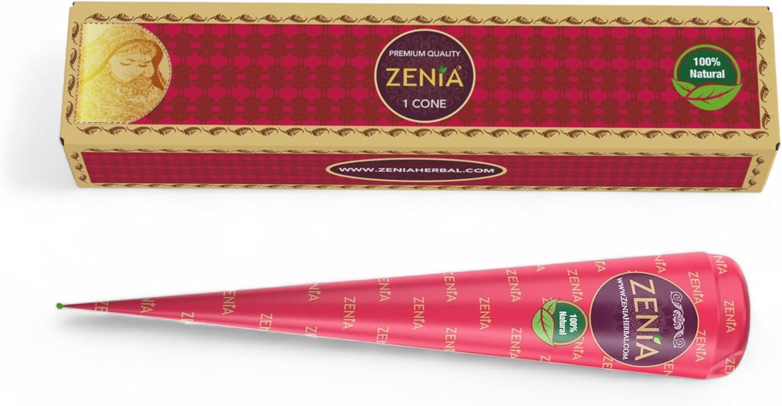 Zenia 100% Natural Temporary Tattoo Paste Cone | 1 Cone 25 Grams | Indian Body Art Painting Drawing Tattoos Freckles (Reddish-Brown Color) image number 2