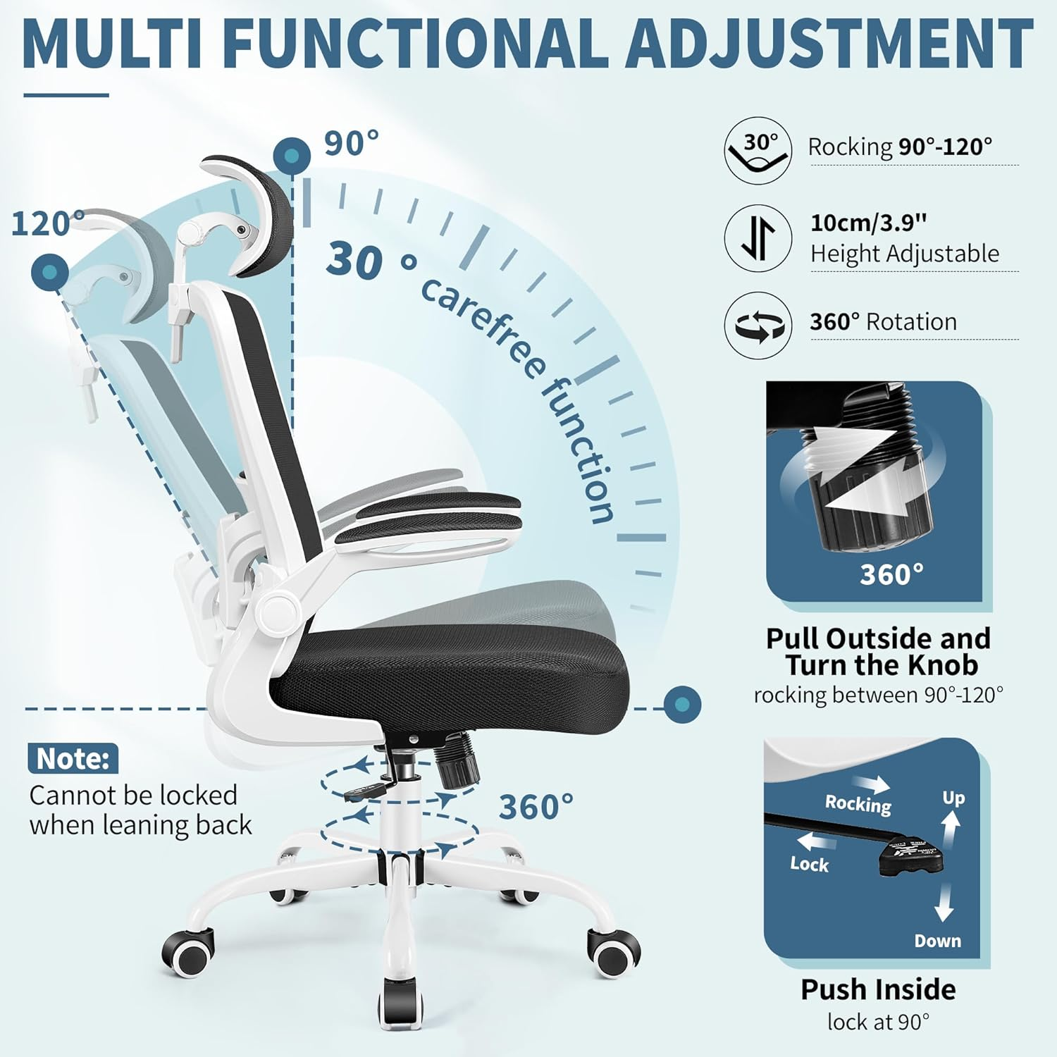 Felixking Ergonomic Office Chair, Headrest Desk Chair Office Chair with Adjustable Lumbar Support, Home Office Swivel Task Chair with High Back and Armrest (White) image number 2