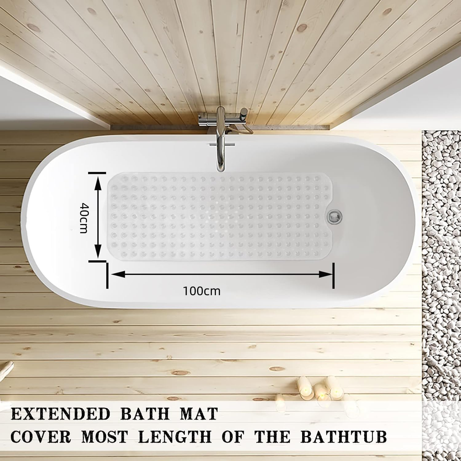 Non-Slip Bath Mat with Suction Cups, 100X40Cm Extra Long Bathtub Mats，Anti-Mould, Machine-Washable, Latex-Free， Shower Mat Ideal for Elderly (Clear) image number 3