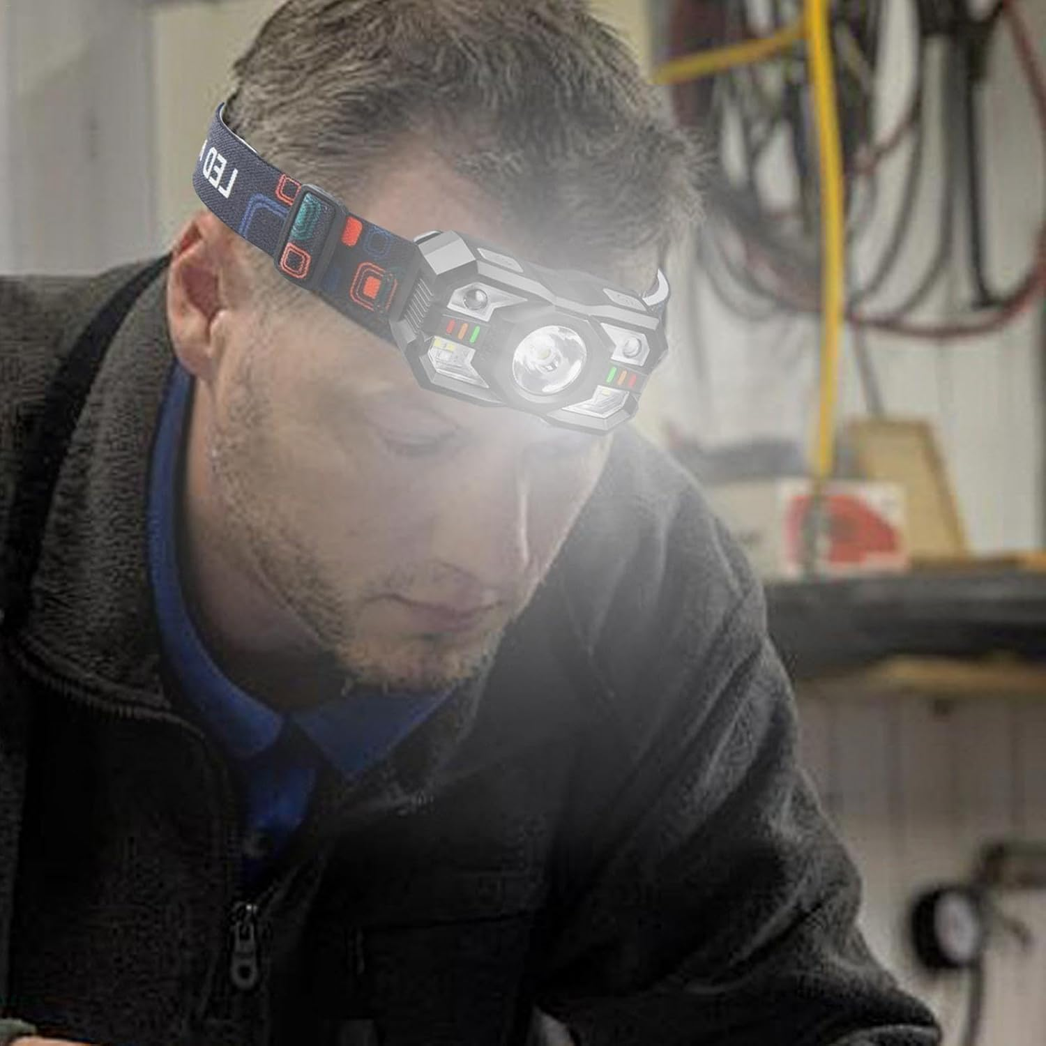 Led Head Torch Rechargeable, Super Bright Led Headlamp, Sensor Headlamp, Portable Fast Charging Working Lamp, Waterproof with 5 Lighting Modes for Running, Camping, Fishing, Cycling, Hiking image number 6