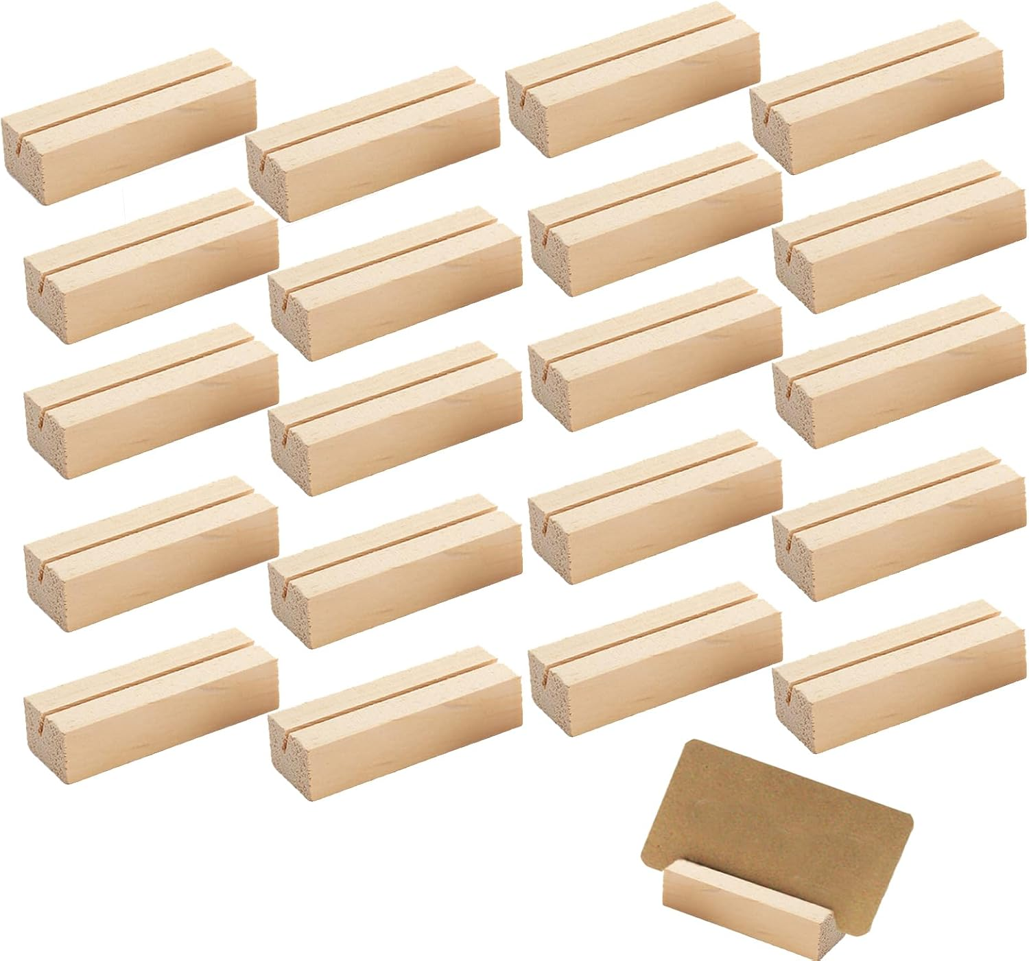 20 PCS Solid Wood Stand ,Small Card Holder for Place Card Holders, Photo Stand, Wedding Wooden Table Number Holder, Elegant and Stylish Wood Block Card Stand ,2.7Inch Long, 0.9Inch Wide and 0.7Inch High