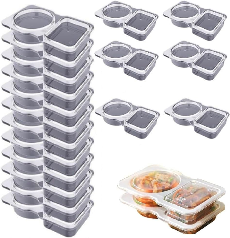 20 Set Reusable Snack Containers, 2-Compartment Dipping Containers with Lid for Refrigeration image number 2