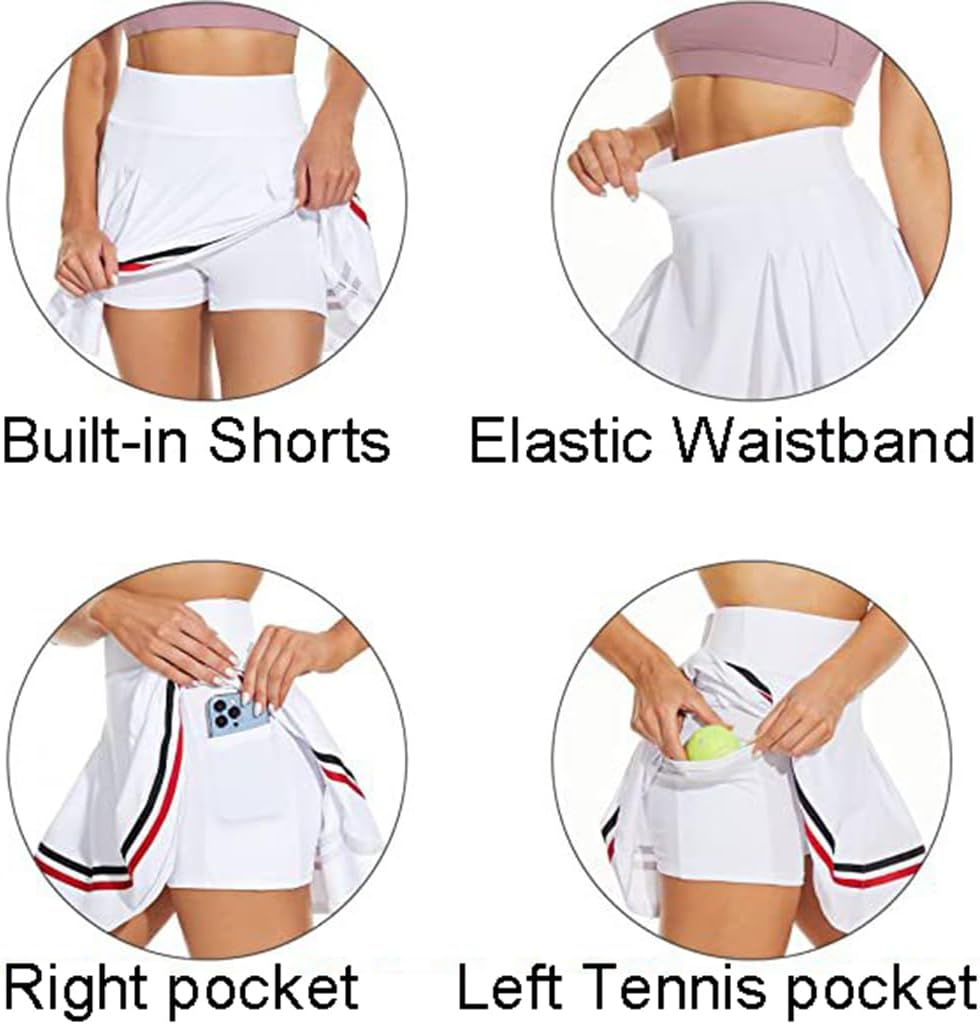 Threeh Women'S Pleated Tennis Skirts Athletic Casual Skorts with Pockets Built-In Shorts High Waisted Golf Sport Skirt image number 5