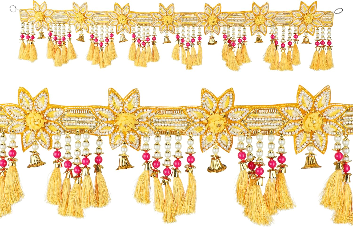 Decorative Toran Door Hanging Artificial Velvet Cloth Bandanwar Beads Wall Toran Wall Hanging for Main Door Entrance Window Home Temple Living Room Valance (Size:-35"X6")(Pink)