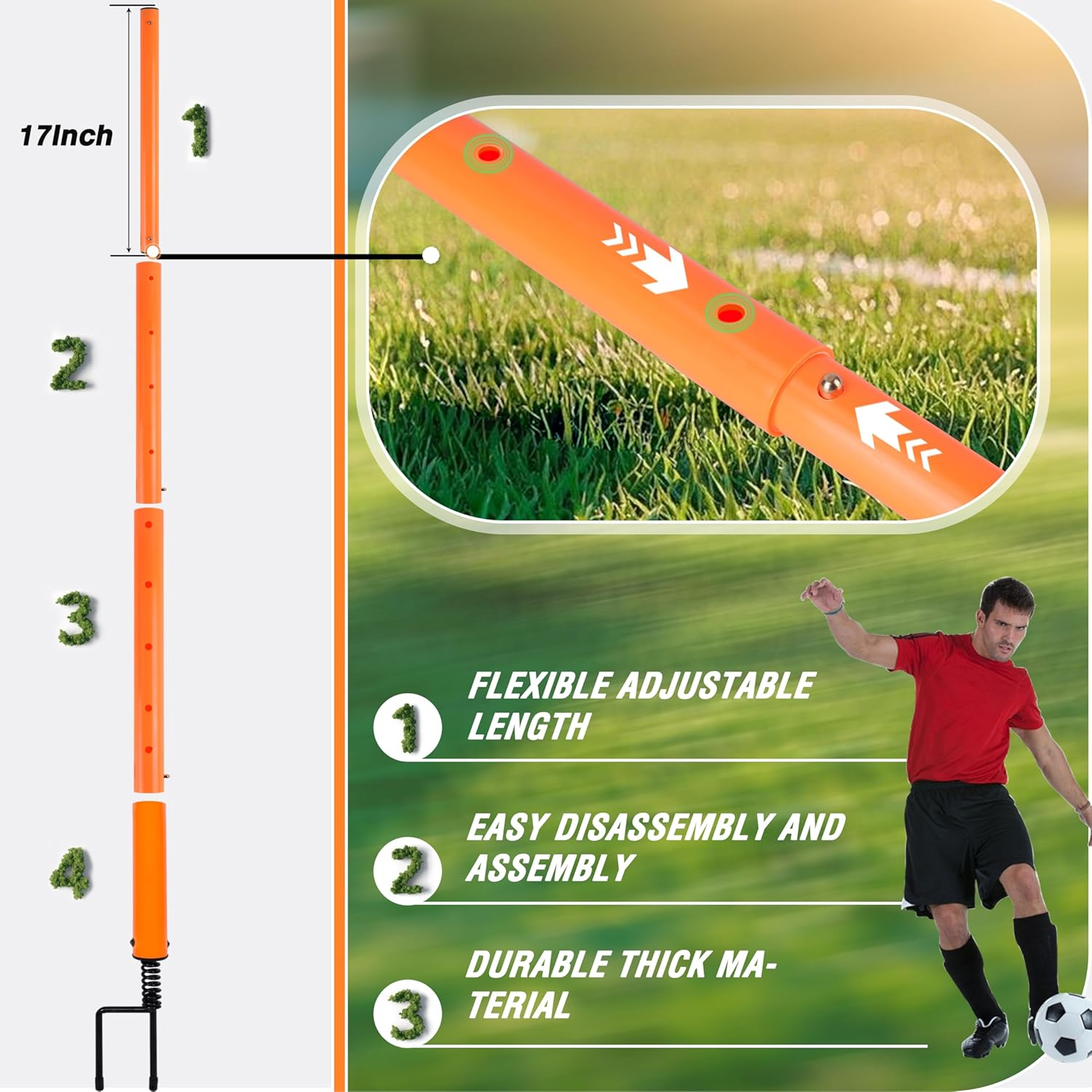 BOOSTEADY Removable Soccer Agility Training Poles Adjustable for Football Training Outdoor Sports Speed Training Equipment 4Pcs Short Pole 47 Inch Youth image number 1