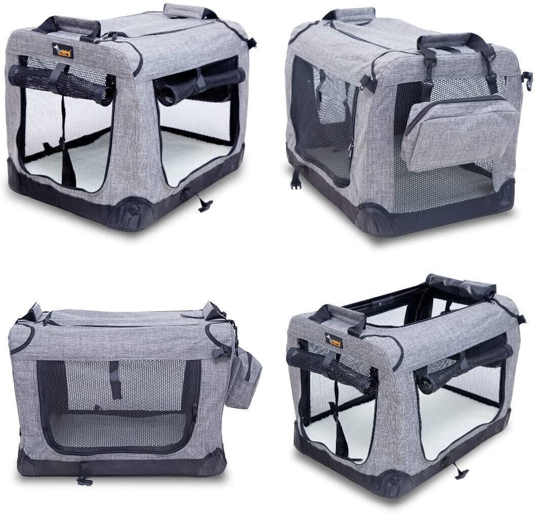Ondoing Foldable Dog Crate, Portable Pet Outdoor Carrier, Car Travel Cage, Kennel with Mat, Transport Cage, Folding Dog Crate for Traveling, Multifunctional, Heavy Duty, Grey, 50X34X34Cm image number 2