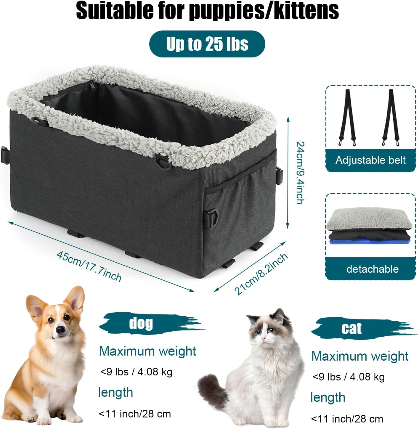 Dog Car Seat, Dog Booster Car Seat, with Seat Belt and Cushion. Pet Car Seat, Anti-Collapse Center Console Dog Car Se, with Removable Support, Adjustable Shoulder Strap for Small Dogs image number 1