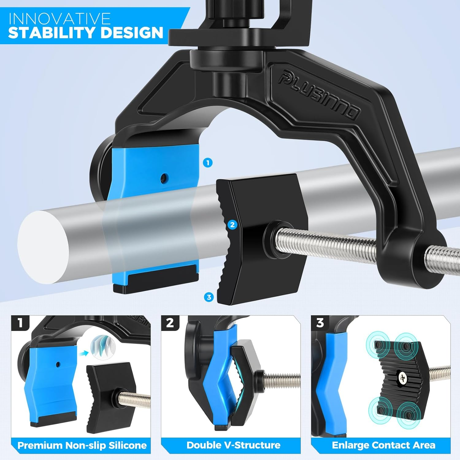 PLUSINNO Fishing Rod Holders for Boat, Upgraded Fishing Rod Holder with Enlarge Clamp, Innovative Dual-V Shaped Design, Fit Round/Square Tube Boat Fishing, Fishing Gear, Fishing Gifts for Men - Rod Holder-1 Pack image number 3