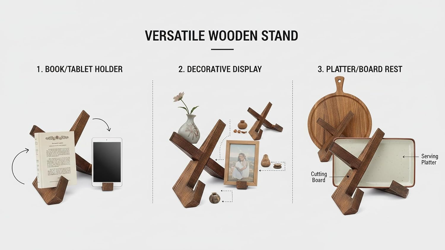 Wood Cookbook Stand,Wooden Recipe Book Holder for Kitchen Counter,Multi-Functional Display Holder for Modern and Traditional Kitchen Decor for Recipe Book,Ipad,Craft Objects,House Decor image number 4