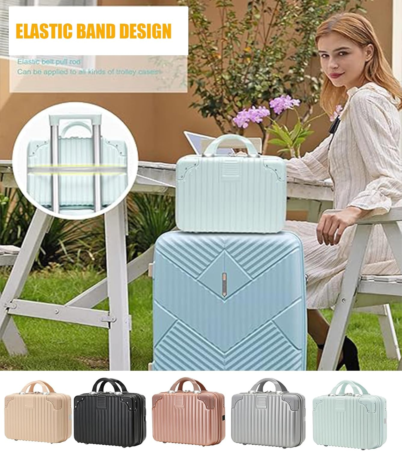 Makeup Travel for Women Girl, Portable, Waterproof ABS Storage. Elastic Band & Zipper. Hard - Shell, for Vanity Items. Ideal for Hand Luggage. (Silver) image number 5