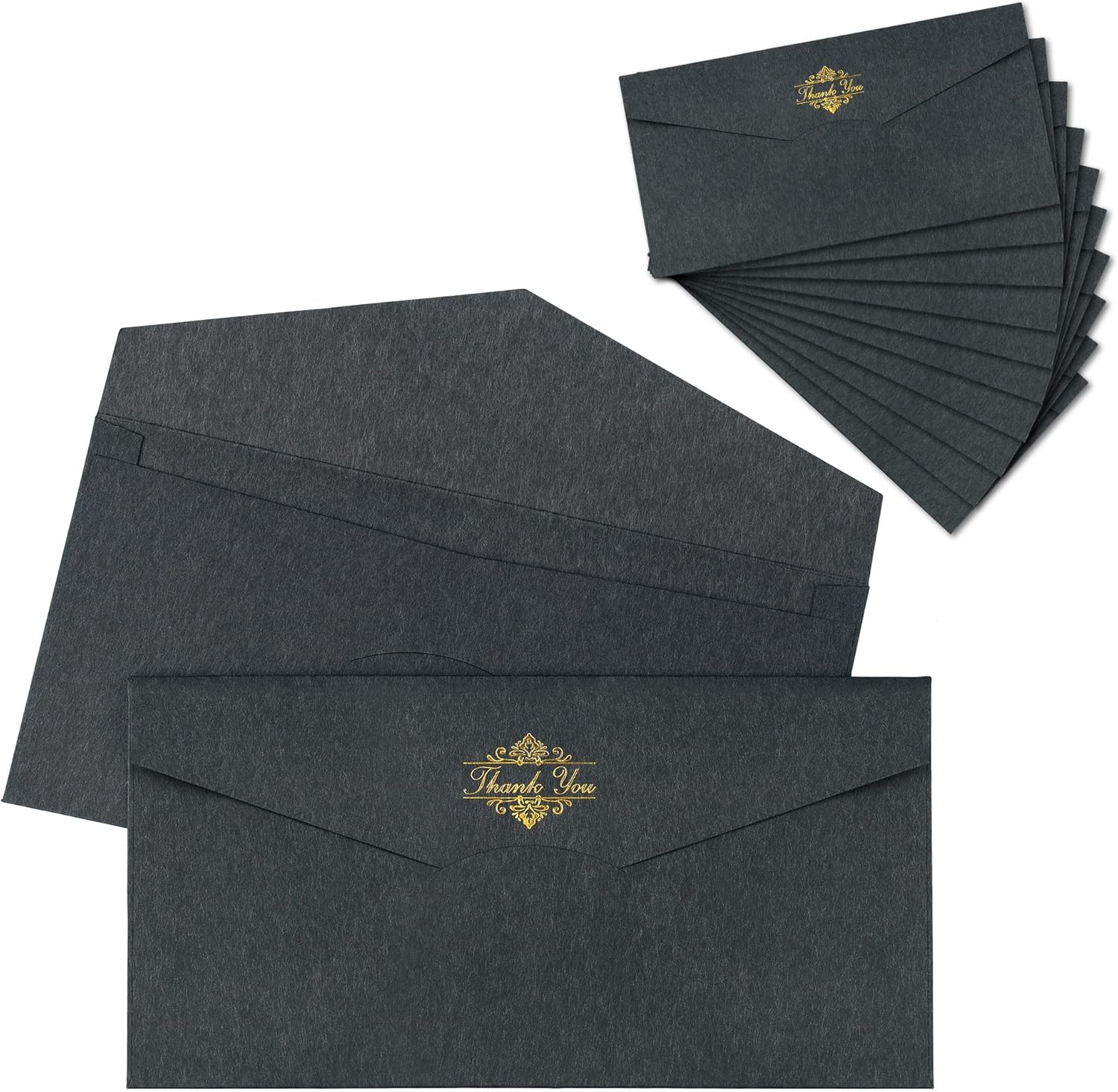10PCS Specialty Paper Thickened Vintage Black Envelope, &ldquo;8.7 X 4.3Inch&rdquo; Premium Black V Flap Invoices Envelopes for Office Checks, Business Letterhead, Letter Mailing Invitation, Holiday Cards image number 1
