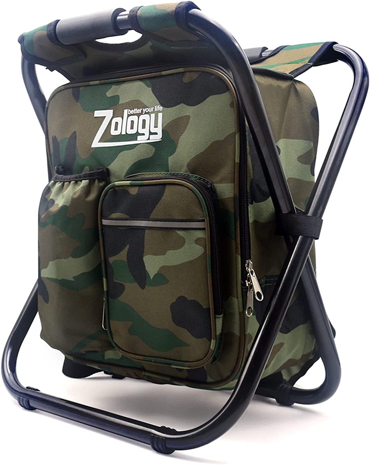 Folding Camping Chair Stool Backpack with Cooler Insulated Picnic Bag, Hiking Camouflage Seat Table Bag Camping Gear, Outdoor Fishing Hunting Gifts for Men
