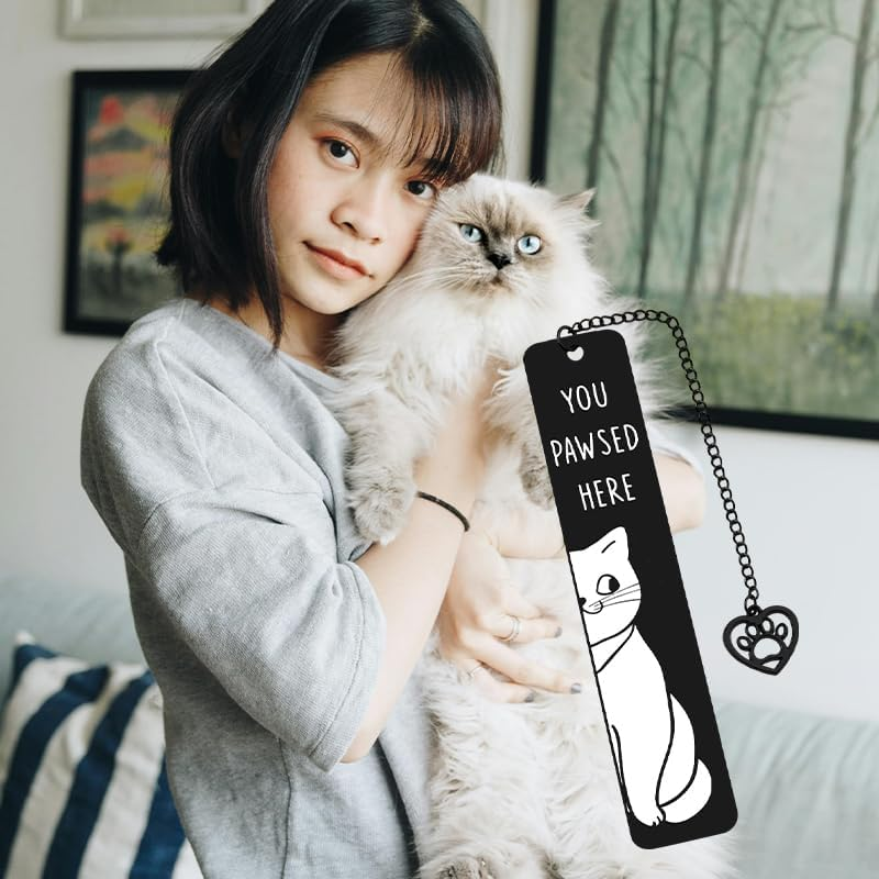Cat Bookmark for Book Lovers Gifts for Women Men Bestie Friend Funny Cat Lover Christmas Birthday Gifts for Her Him Bookish Book Markers for Readings Cute Book Accessories Bookmarks with Black Tassel image number 4
