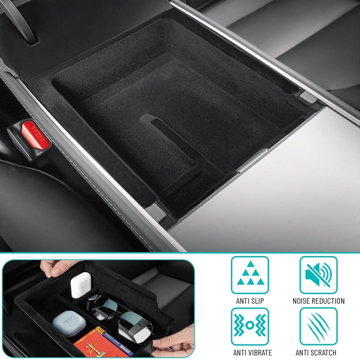 Tesla Model Y/3 Accessory 2024 2023 2022 Australia - Centre Console Tray Organiser | Tesla Model Y Cup Holder | Storage Box I Silicone Cup Holder image number 5